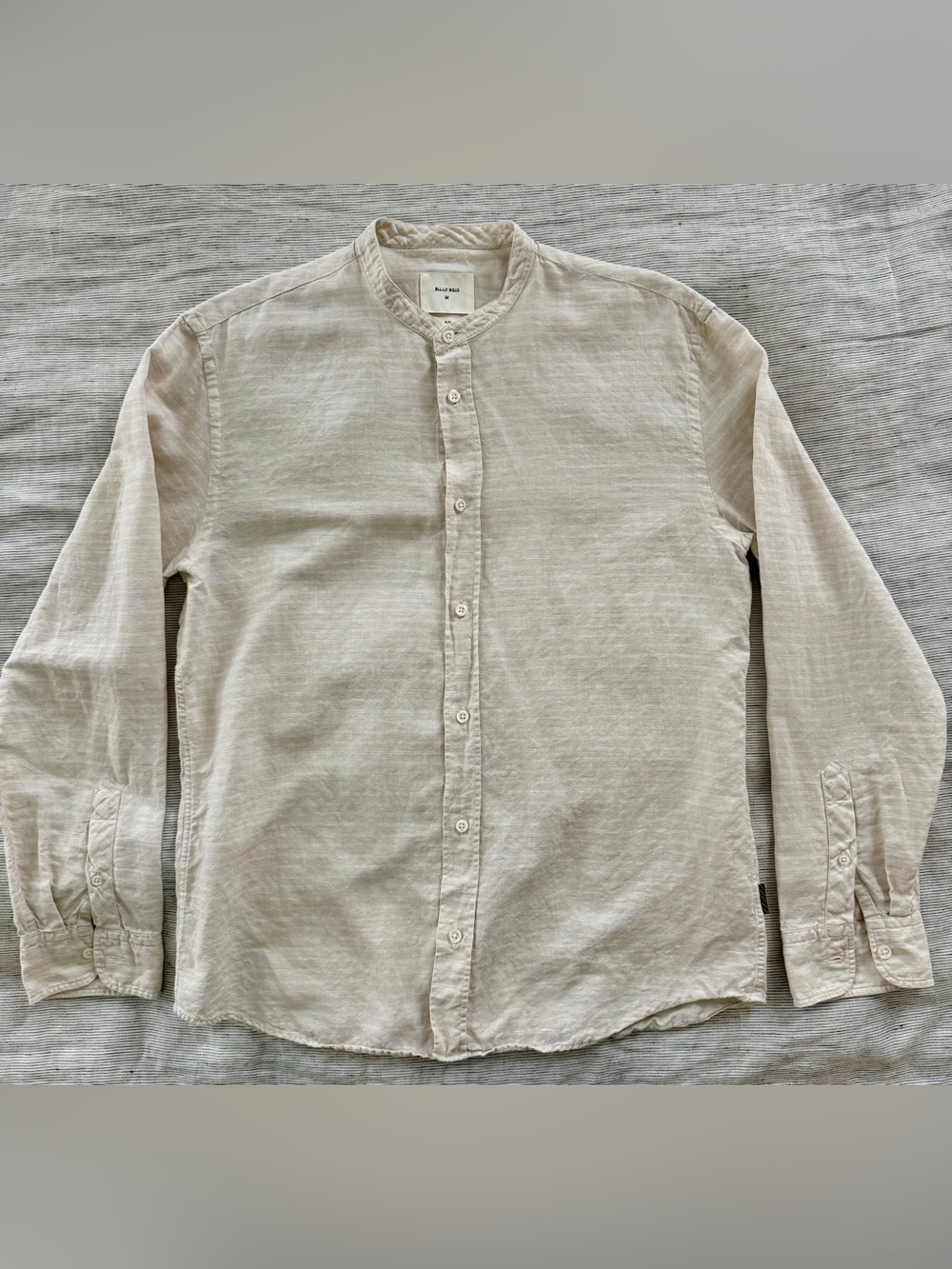 Billy Reid Cotton-Linen Shirt in Natural with White Stripe